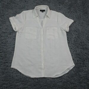 Fortune + Ivy Shirt Womens Medium White Collared Button Front Short Sleeve Top
